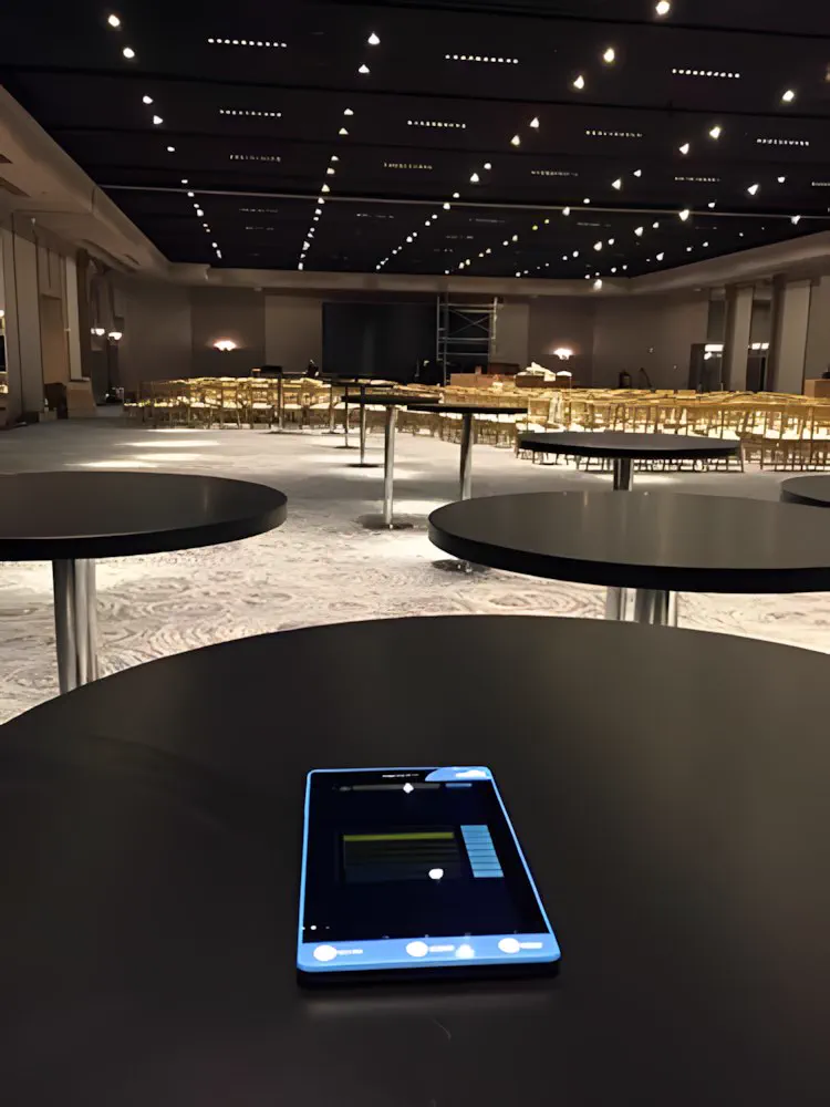 Una tablet apoyada sobre una mesa del salón, controlando las escenas de luz