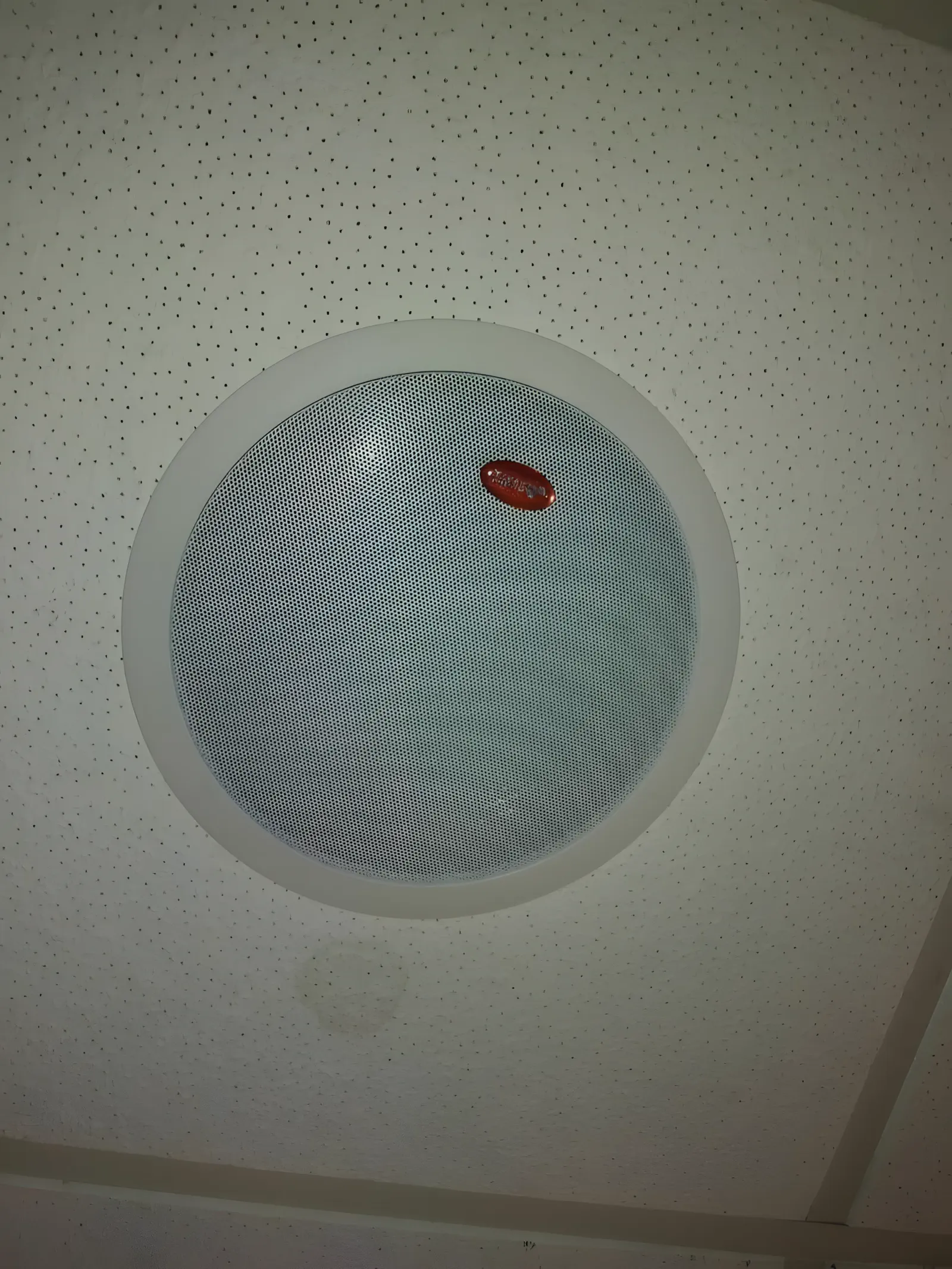 Parlante de embutir instalado en el cielorraso de la sala