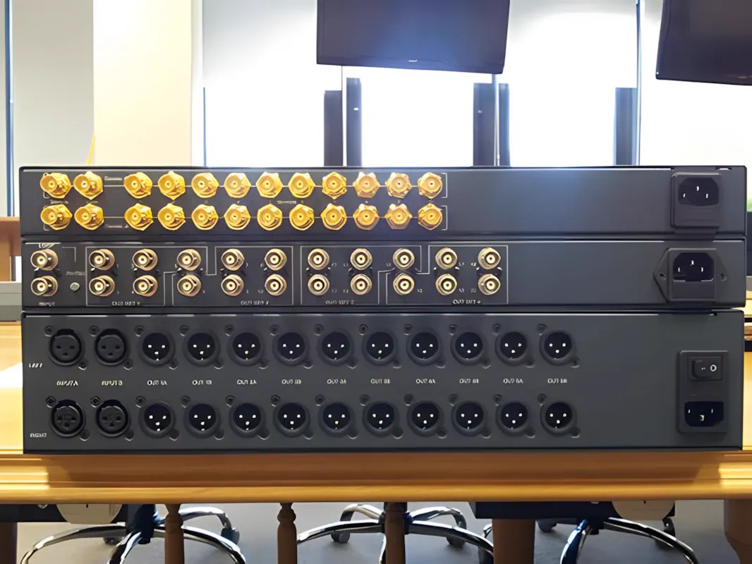 El rack de patcheo con las conexiones del sistema