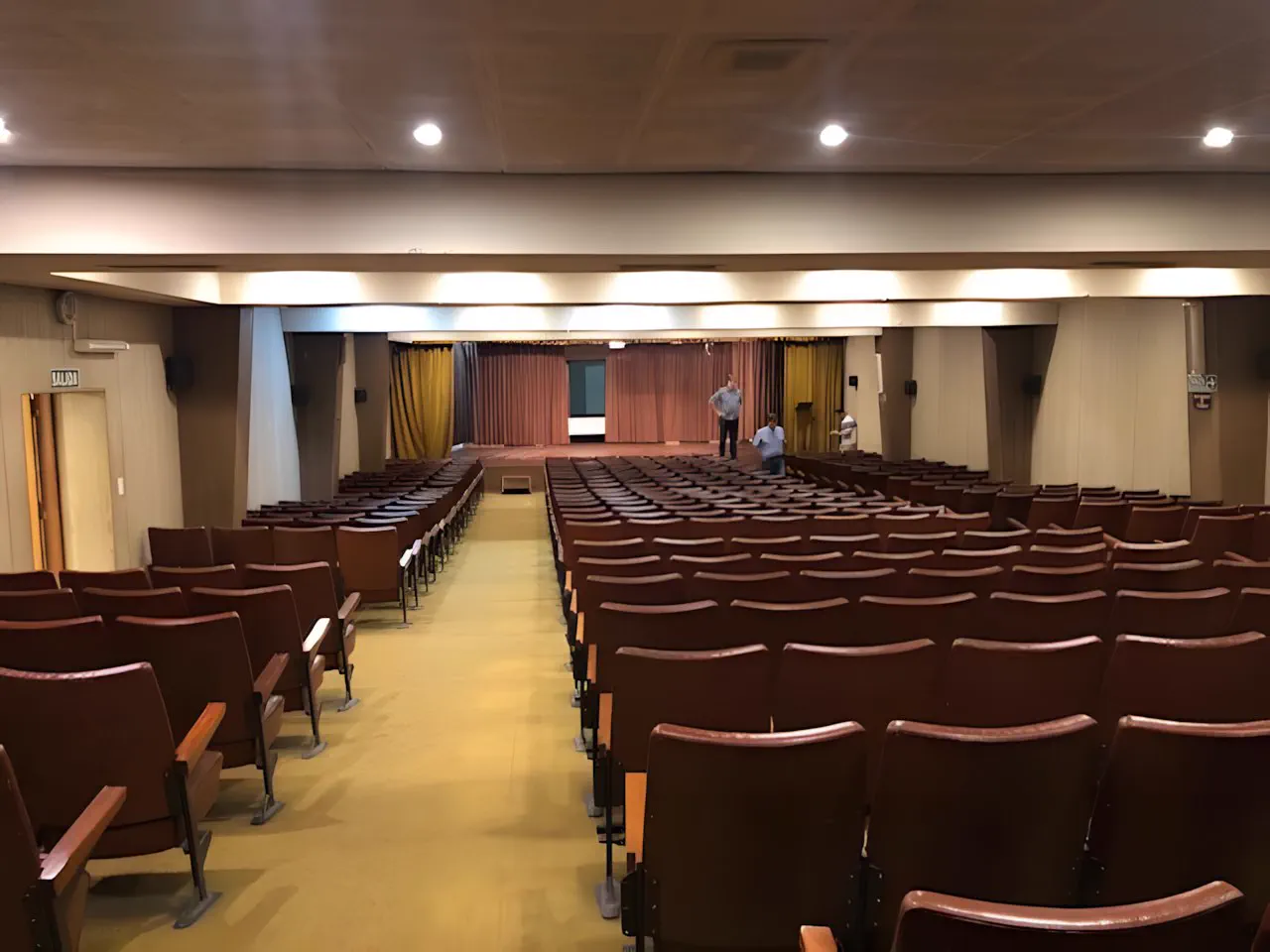Auditorio visto desde adelante, con las butacas y el pasillo central