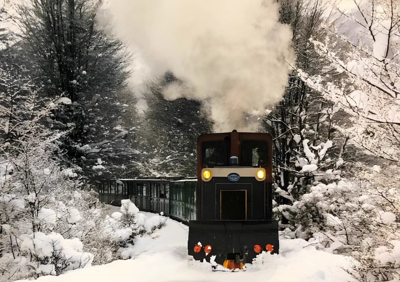 La locomotora avanzando con nieve