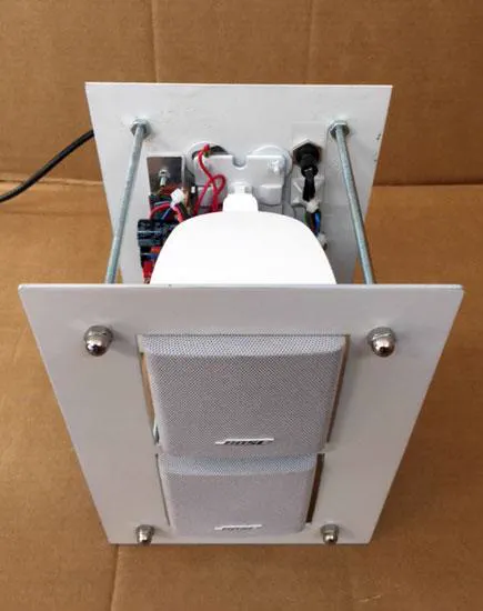 El interior del panel, con el parlante y su caja