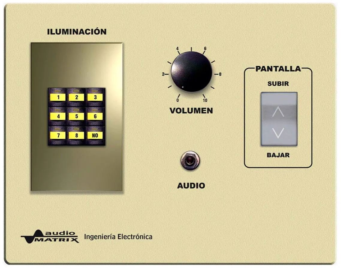 Panel dorado de control de iluminación, volumen y pantalla