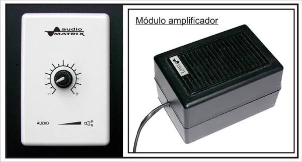 El panel de control de volumen junto al módulo amplificador que lo acompaña